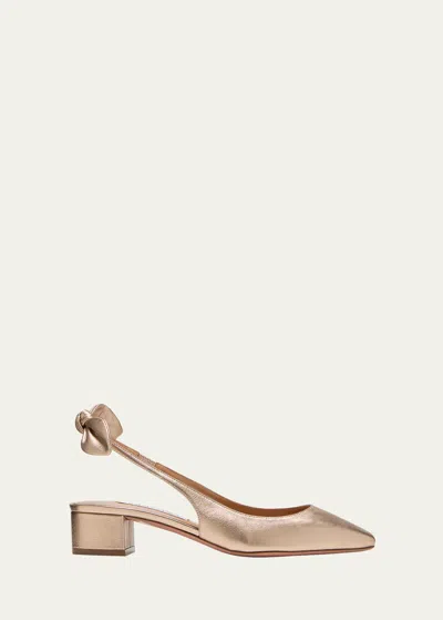 Aquazzura Metallic Bow Slingback Ballerina Pumps In Gold
