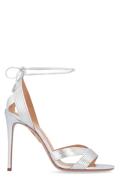 Aquazzura Metallic Effect Ankle Strap Sandals In Silver