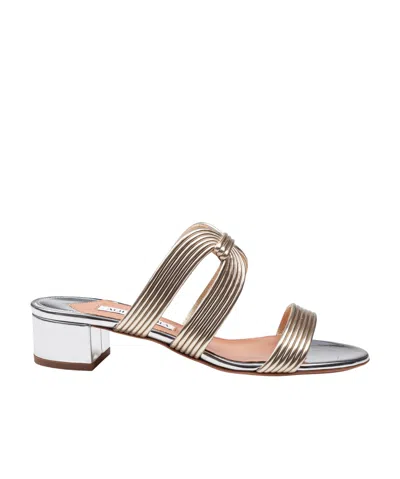 AQUAZZURA AQUAZZURA METALLIC EFFECT OPEN TOE MULES