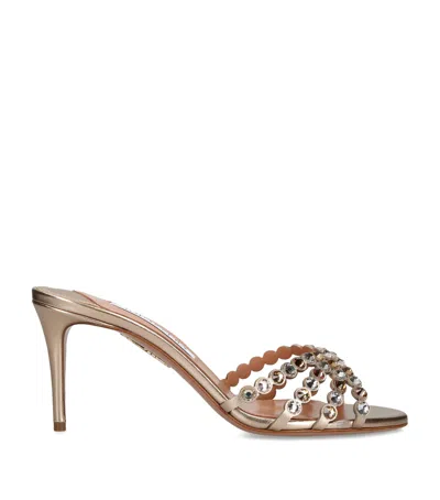 Aquazzura Metallic Leather Embellished Tequila Mules 75 In Gold