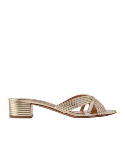 Aquazzura Metallic Leather Mules In Nude