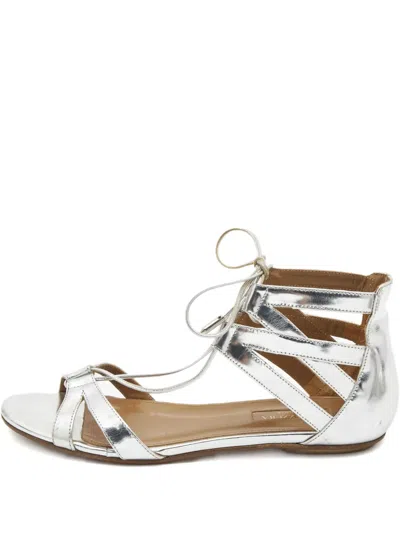 Pre-owned Aquazzura Metallic Leather Sandals In Silver