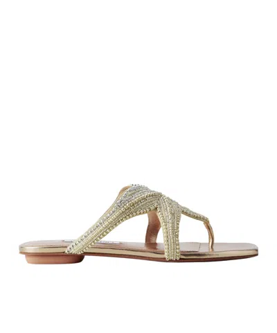 Aquazzura Metallic Leather Sandals In Nude
