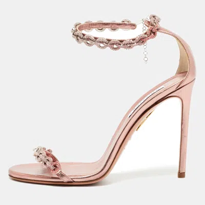 Pre-owned Aquazzura Metallic Leather So Nude Ankle Strap Sandals Size 40 In Silver