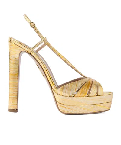Aquazzura Metallic Snake-effect Leather Platform Sandals In Nude