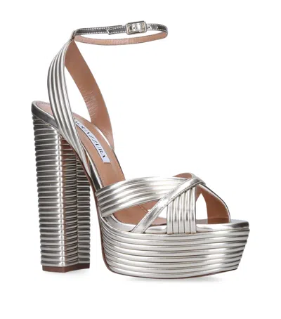 AQUAZZURA METALLIC SUNDANCE PLATFORM SANDALS 140