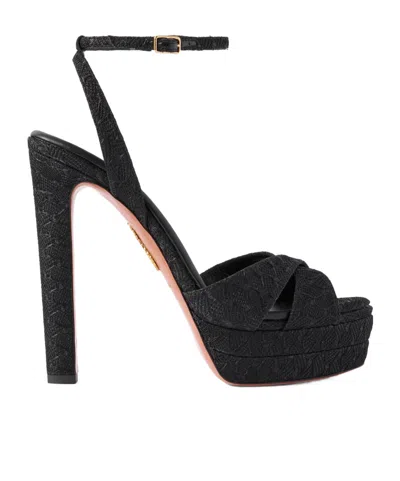Aquazzura Metallic Woven Platform Sandals In Black