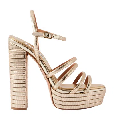 Aquazzura Metallic-leather Platform Sandals In Nude