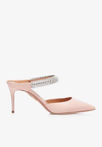 Aquazzura Micca 75 Crystal-embellished Mules In Pink