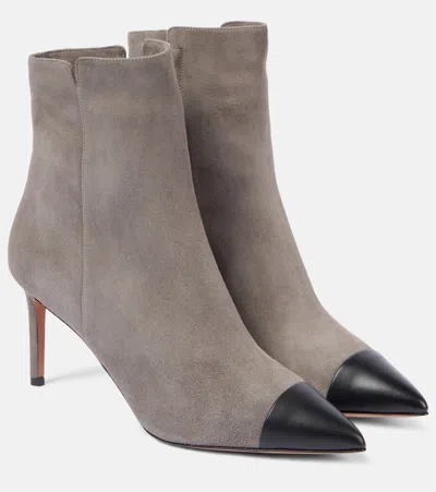 Aquazzura Milanese 75 Suede And Leather Ankle Boots In Grey
