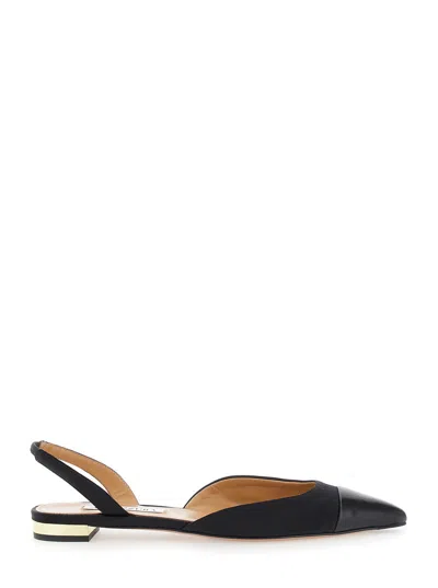 AQUAZZURA MILANESE BLACK SLINGBACK BALLET FLATS IN GROSGRAIN AND LEATHER WOMAN