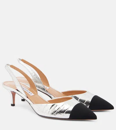 Aquazzura Milanese Metallic Leather Slingback Pumps In Silver Tone/black