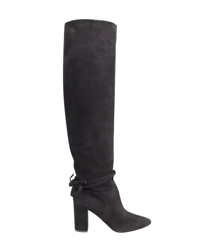 Aquazzura Milano 85 Boots In Black Suede In Grey