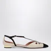 Aquazzura Cut-out Leather Ballet Flats With T-bar Strap In Neutral