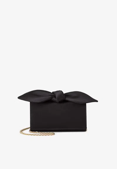 Aquazzura Mini Bow Tie Satin Clutch Bag In Black
