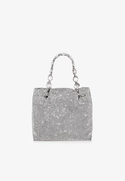 Aquazzura Mini Galactic Crystal-embellished Top Handle Bag In Silver