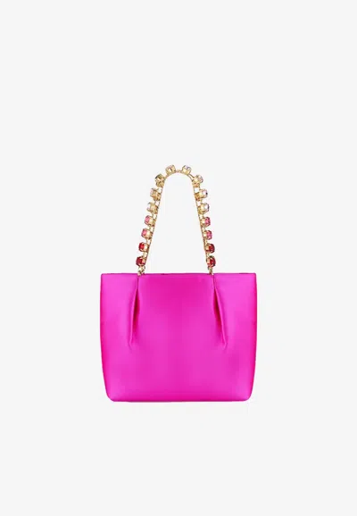 Aquazzura Mini Galactic Crystal Tote Bag In Satin In Pink