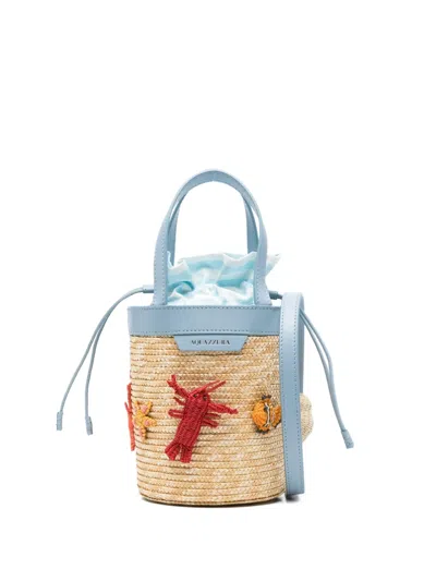 Aquazzura Mini Marea Sea-life Straw Bucket Bag In Neutral
