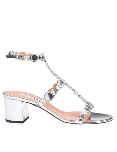 Aquazzura Mirrored Leather Sandal In Silver
