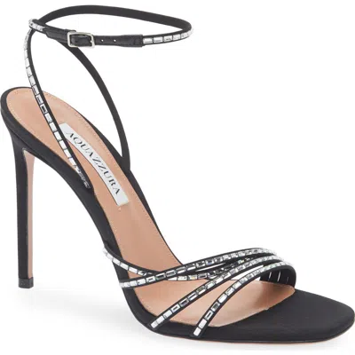 Aquazzura Mistica Crystal Embellished Ankle Strap Sandal In Black