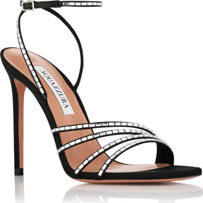 Aquazzura Mistica Crystal Embellished Ankle Strap Sandal In Black