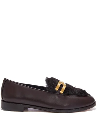 Aquazzura Mocassini Brandi In Shearling In Marrone