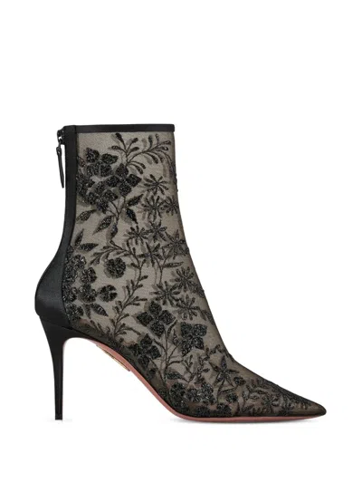 Aquazzura Mon Amour 85 Bead-embellished Satin-trimmed Mesh Ankle Boots In Multi