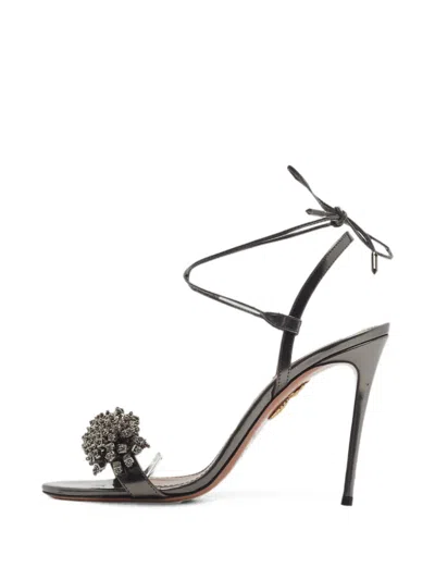 Pre-owned Aquazzura Monaco Embellished Ankle Strap Sandals In Gray