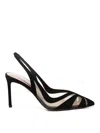 Aquazzura Mesh Panel Pointed Toe Stiletto Heel Pumps In Black
