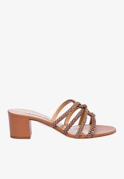 Aquazzura Moondust 50 Crystal Embellished Sandals In Brown