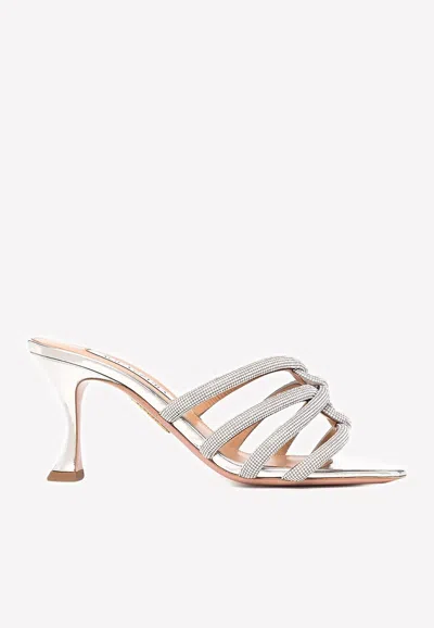 Aquazzura Moondust 75 Crystal-embellished Mules In Silver