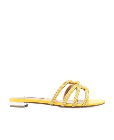 Aquazzura Moondust Embellished Flat Sandals In Yellow