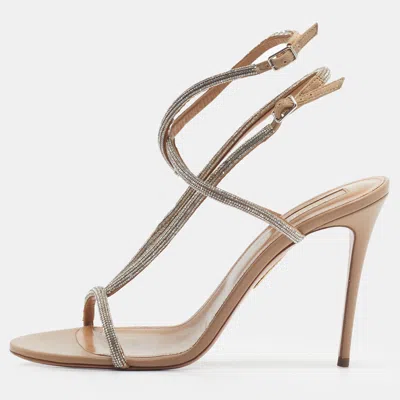Pre-owned Aquazzura Moondust Size 41 Beige Leather And Suede Slingback Sandals