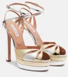 Aquazzura Moves 130 Metallic Leather Sandals In Gold