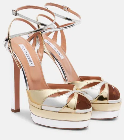 Aquazzura Moves 130 Metallic Leather Sandals In Silver