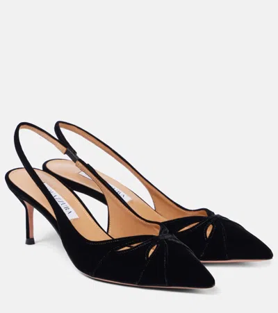 Aquazzura Moves 65 Suede Slingback Sandals In Black