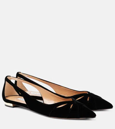 Aquazzura Moves Cutout Velvet Ballet Flats In Black