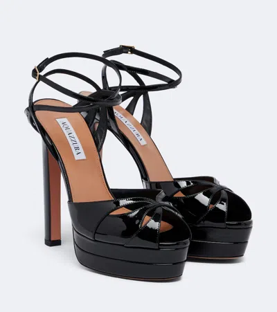 Aquazzura Moves Patent Leather Platform Sandals In Black