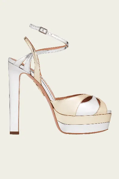 Aquazzura Moves Sandal Plateau 130 In Silver Soft Gold