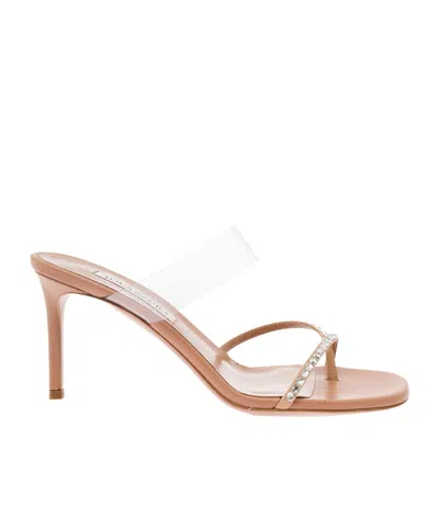 Aquazzura Movie Mule 75mm Leather Sandals In Powderpink