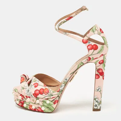 Aquazzura Multicolor Cherry Blossom Print Fabric Harlow Pearls Platform Sandals