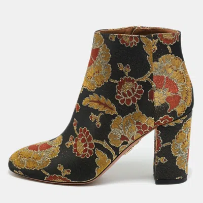 Pre-owned Aquazzura Multicolor Floral Brocade Fabric Brooklyn Oriental Ankle Boots Size 37