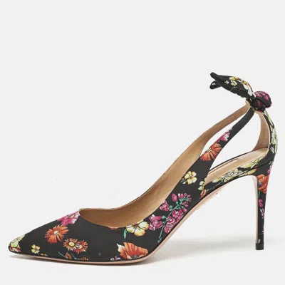 Pre-owned Aquazzura Multicolor Floral Print Fabric Bow Tie Pumps Size 39