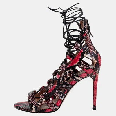 Pre-owned Aquazzura Multicolor Python Amazon Lace-up Sandals Size 38