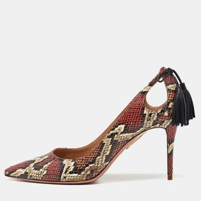 Pre-owned Aquazzura Multicolor Python Leather Forever Marilyn Tassel Detail Pointed Toe Pumps Size 37