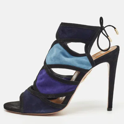 Pre-owned Aquazzura Multicolor Suede Vika Sandals Size 38.5