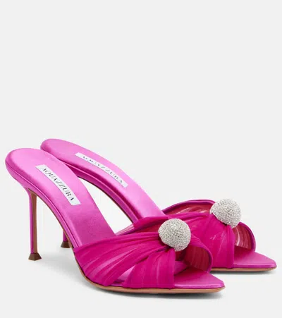 Aquazzura Mystery 85 Crystal-embellished Leather-trimmed Chiffon Mules In Pink