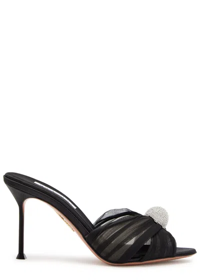 Aquazzura Mystery 85 Satin Mules With Crystal-sphere In Black