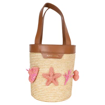 Pre-owned Aquazzura Natural Raffia Marea Small Bucket Bag In Sand