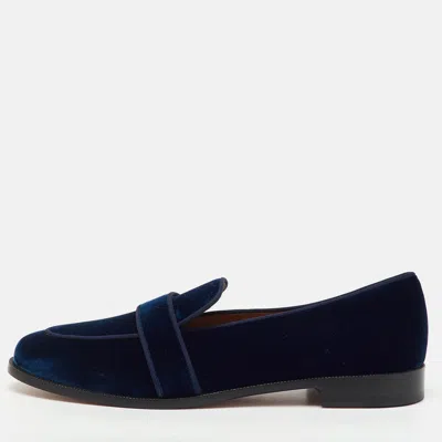 Aquazzura Navy Blue Velvet Martin Slip On Loafers